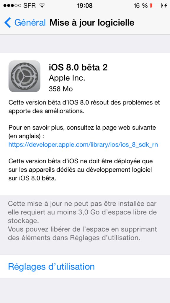 iOS 8 bêta 2 TiC