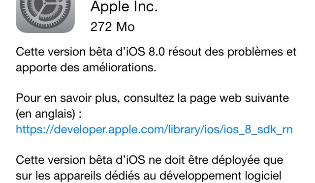 iOS 8 bêta 5 est disponible